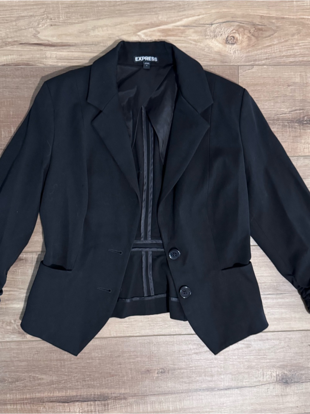 Express Black Tailored Women's Blazer with Ruched 3/4 Length Sleeves